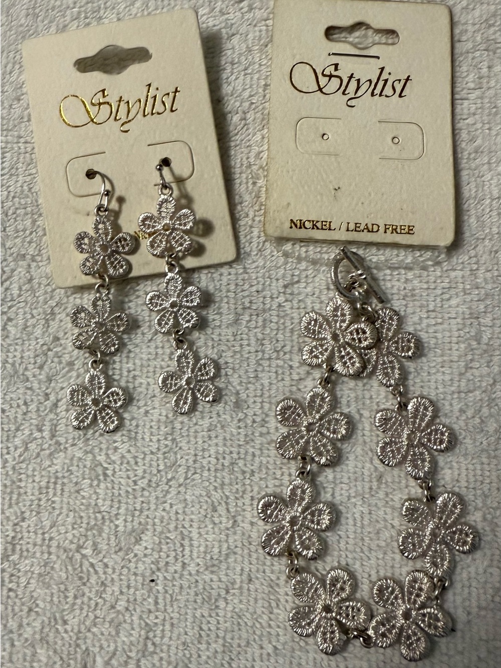 Silver Floral Drop Earrings — Silver Flower Dangle Earrings
